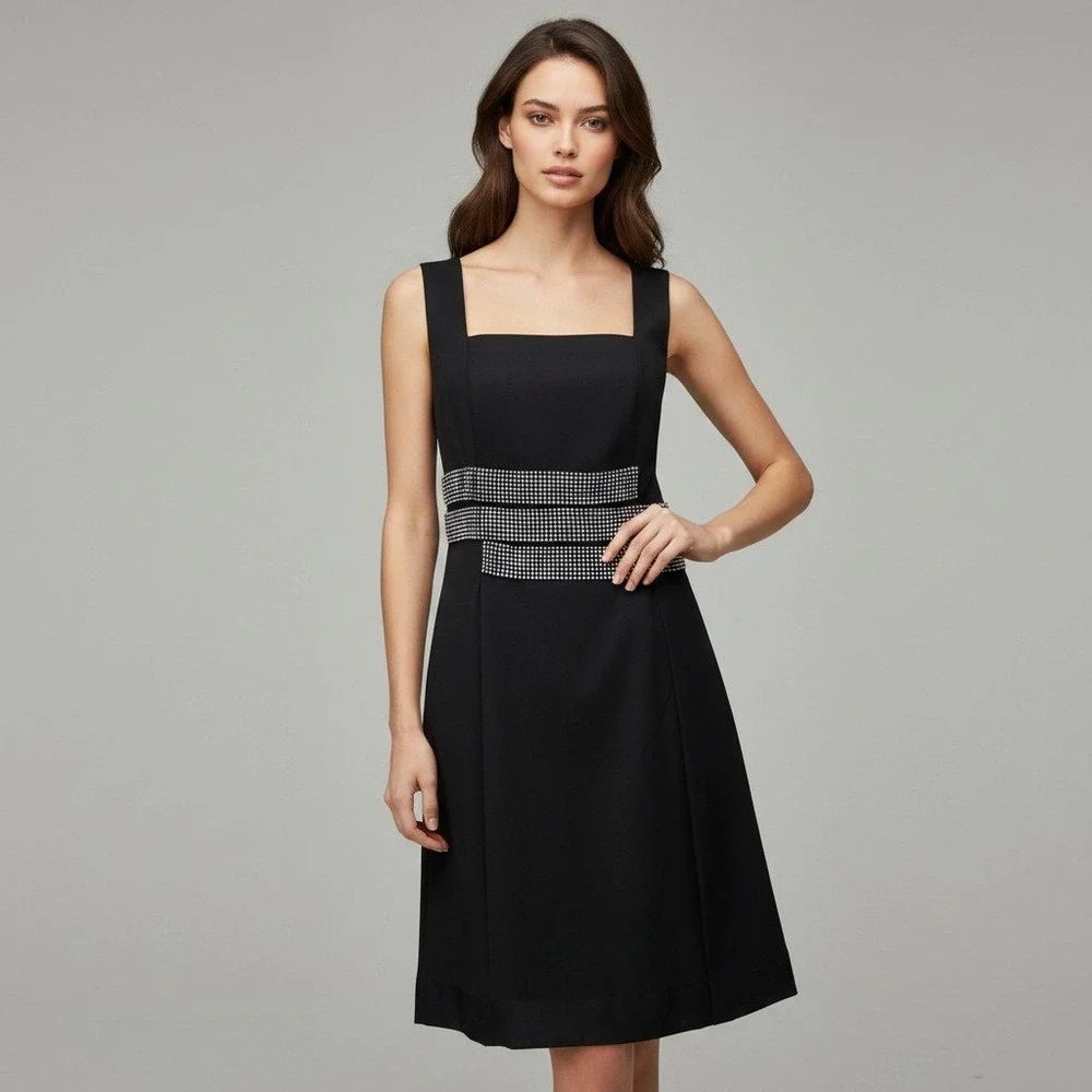 Tory Burch Black Wool Silk Blend Embellished Sheath Dress 31071414 Womens Size 6